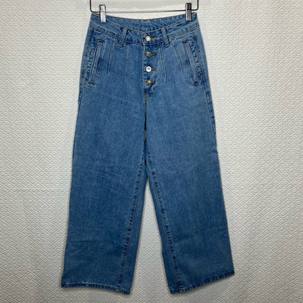 Wide Leg Button Down Denim Jeans, Size 5